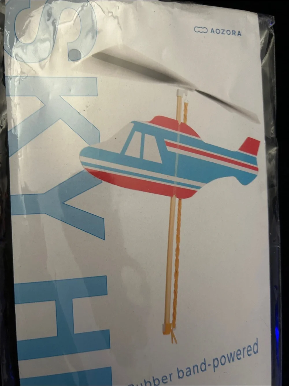 SkyHel Rubber Band-Powered Helicopter - White with Blue & Red Accents